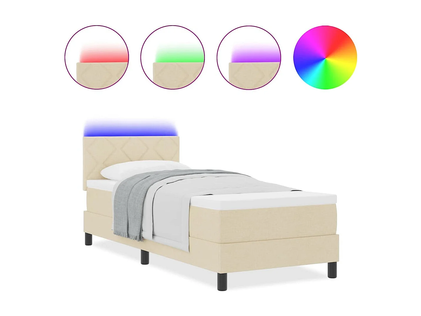 Cama Box com colchão com cabeceira Creme 80 x 200 cm tecido