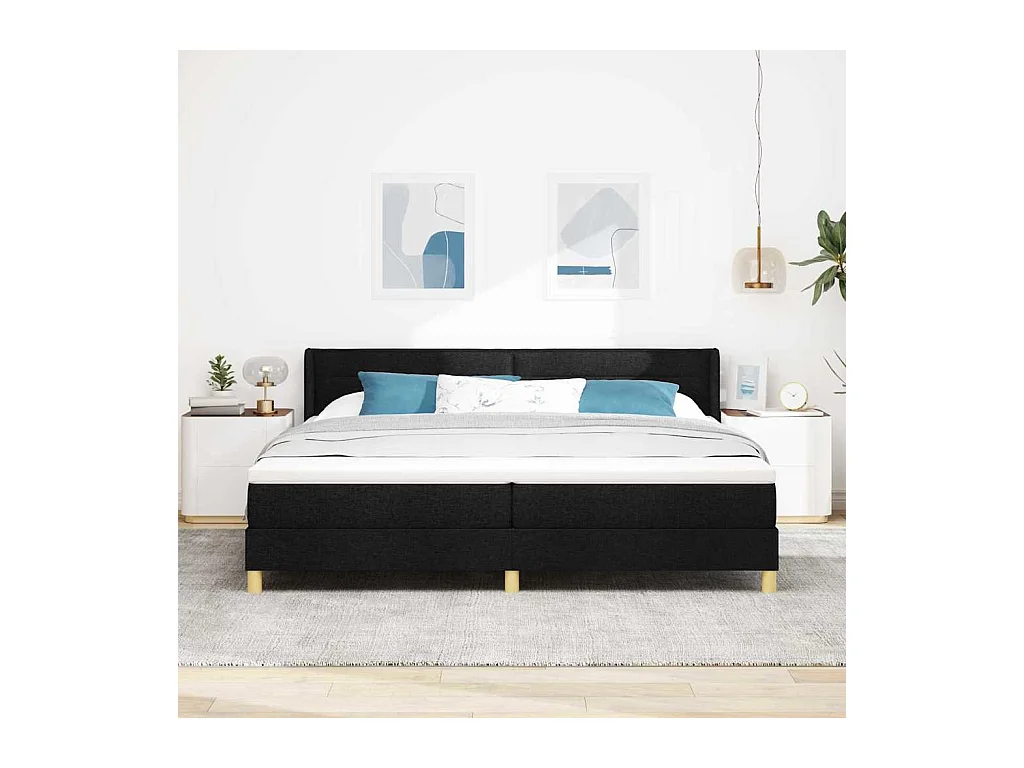 Cama tipo Box Spring Negro y Blanco y Negro 200 x 200 cm Espuma