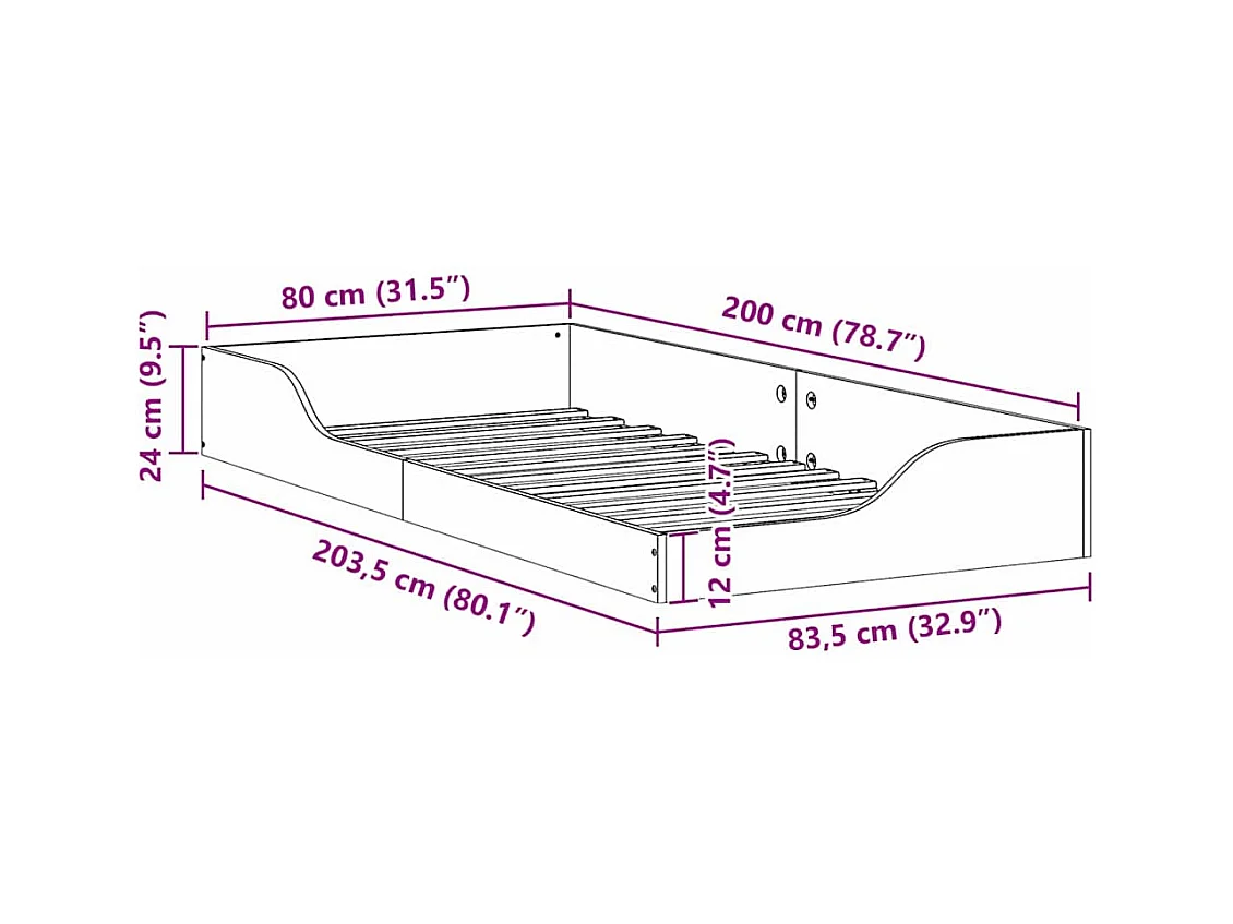 Bedframe Bruin 80 x 200 cm Massief grenenhout