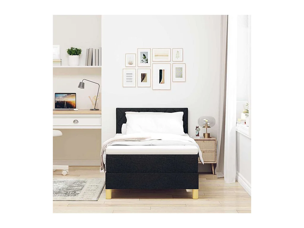 Cadre de lit avec matelas avec matelas Noir 90 x 200 cm tissu