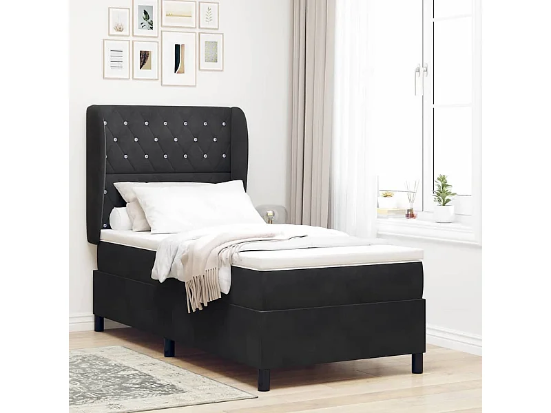 Cadre de lit avec matelas Noir 100 x 200 cm Velours