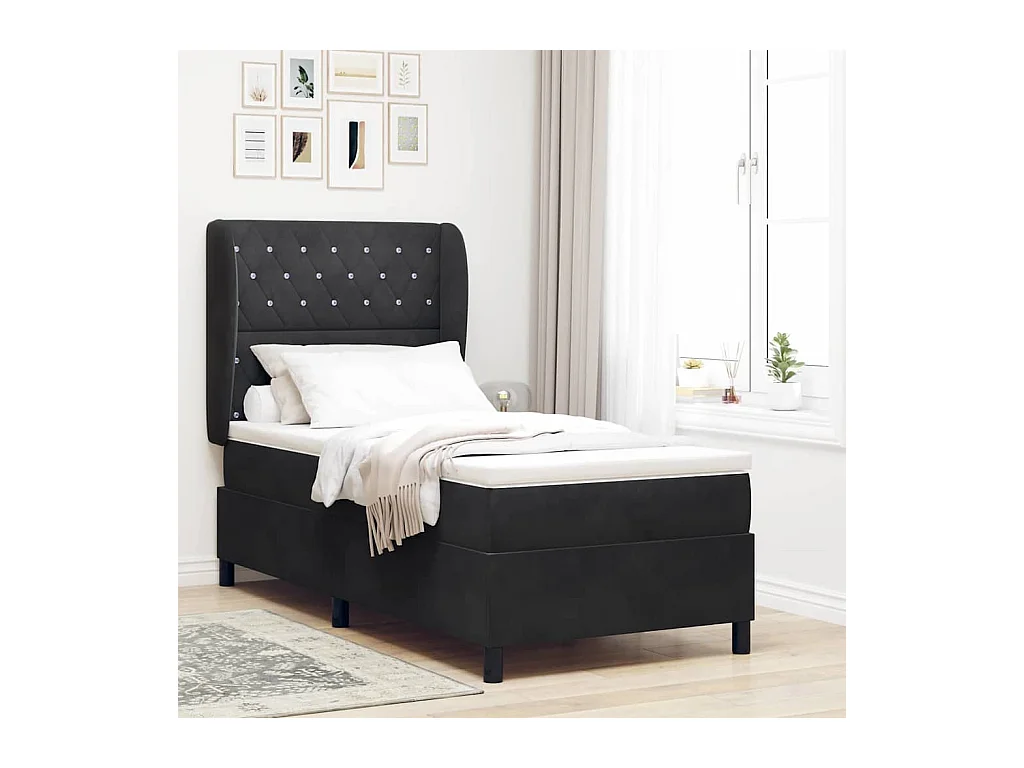 Cadre de lit avec matelas Noir 100 x 200 cm Velours