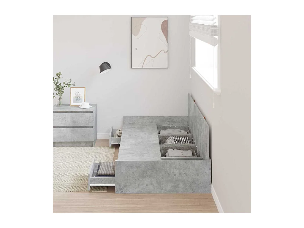 Cadre de lit avec rangement Gris béton 80 x 200 cm Bois d'ingénierie