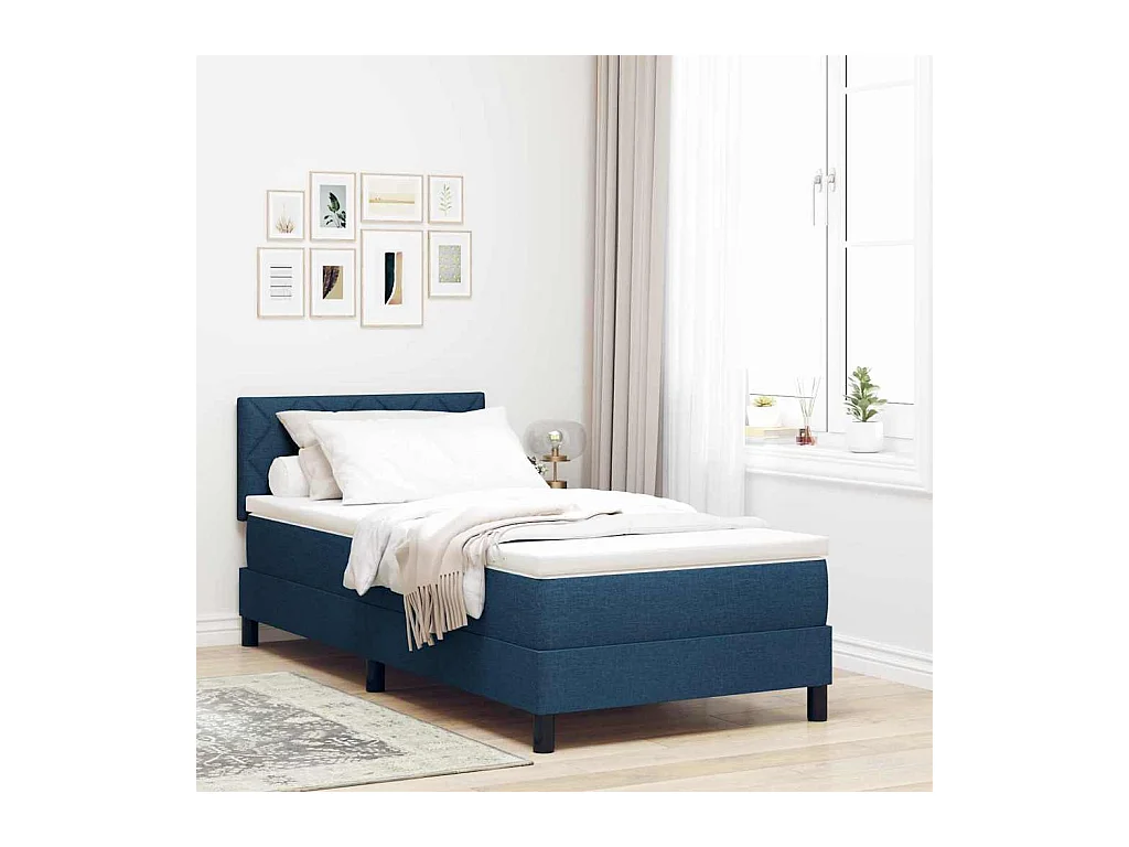 Cadre de lit avec matelas Bleu 90 x 190 cm tissu
