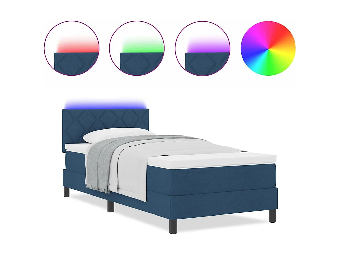 Cadre de lit avec matelas Bleu 90 x 190 cm tissu