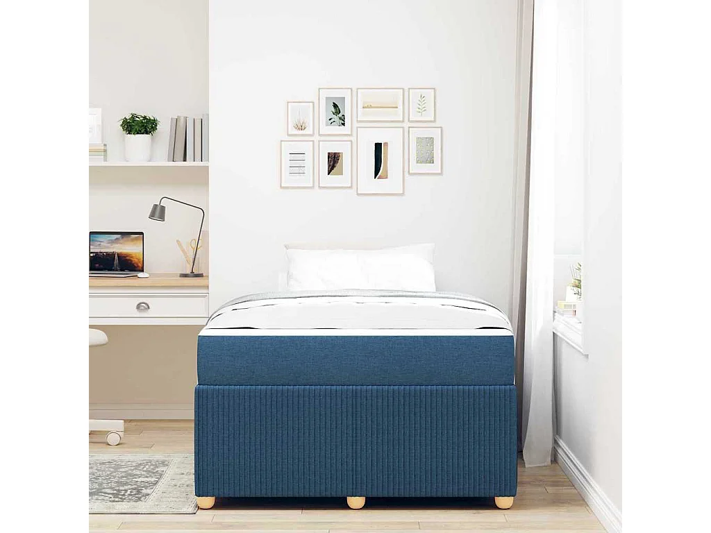 Cadre de lit avec matelas avec matelas Bleu 120 x 200 cm tissu