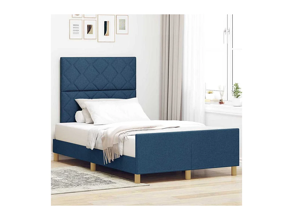 Cadre de lit avec tête de lit Bleu 120 x 190 cm tissu