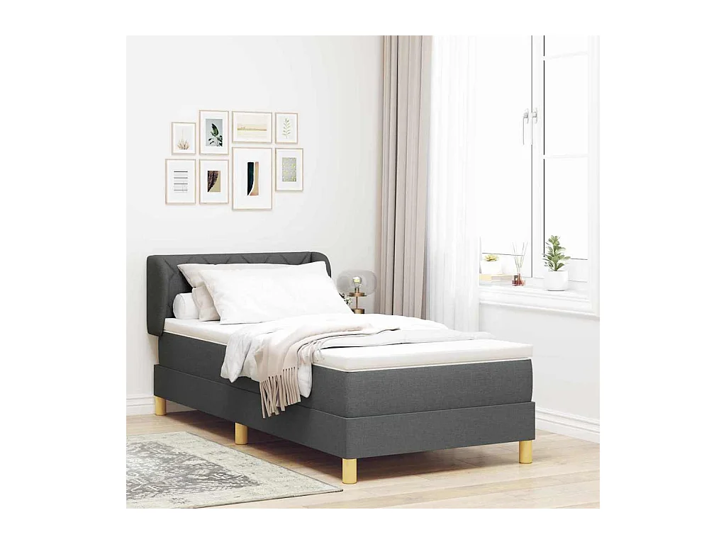 Cama con somier y colchón Crema 90x200 cm Fabric Gris oscuro