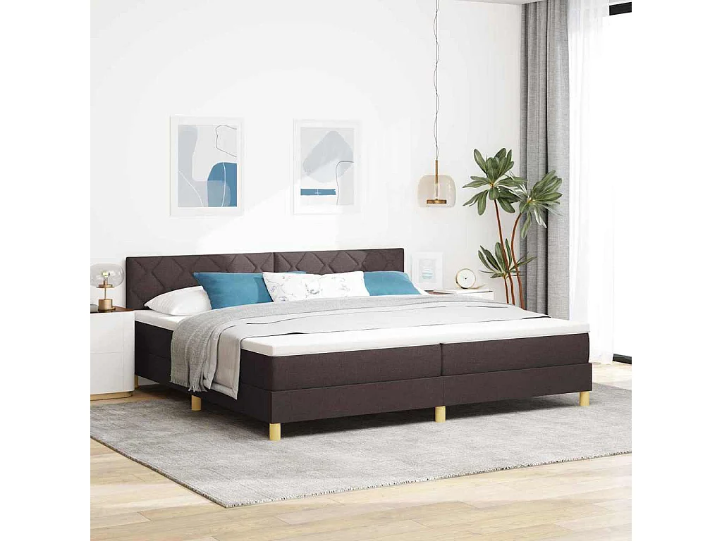 Cama box spring con colchón Marrón oscuro 200 x 200 cm tela