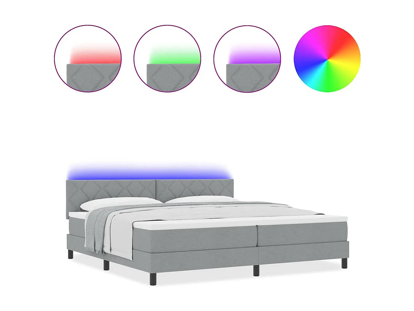 Cama tipo Box Spring con colchón Gris claro 200 x 200 cm tela