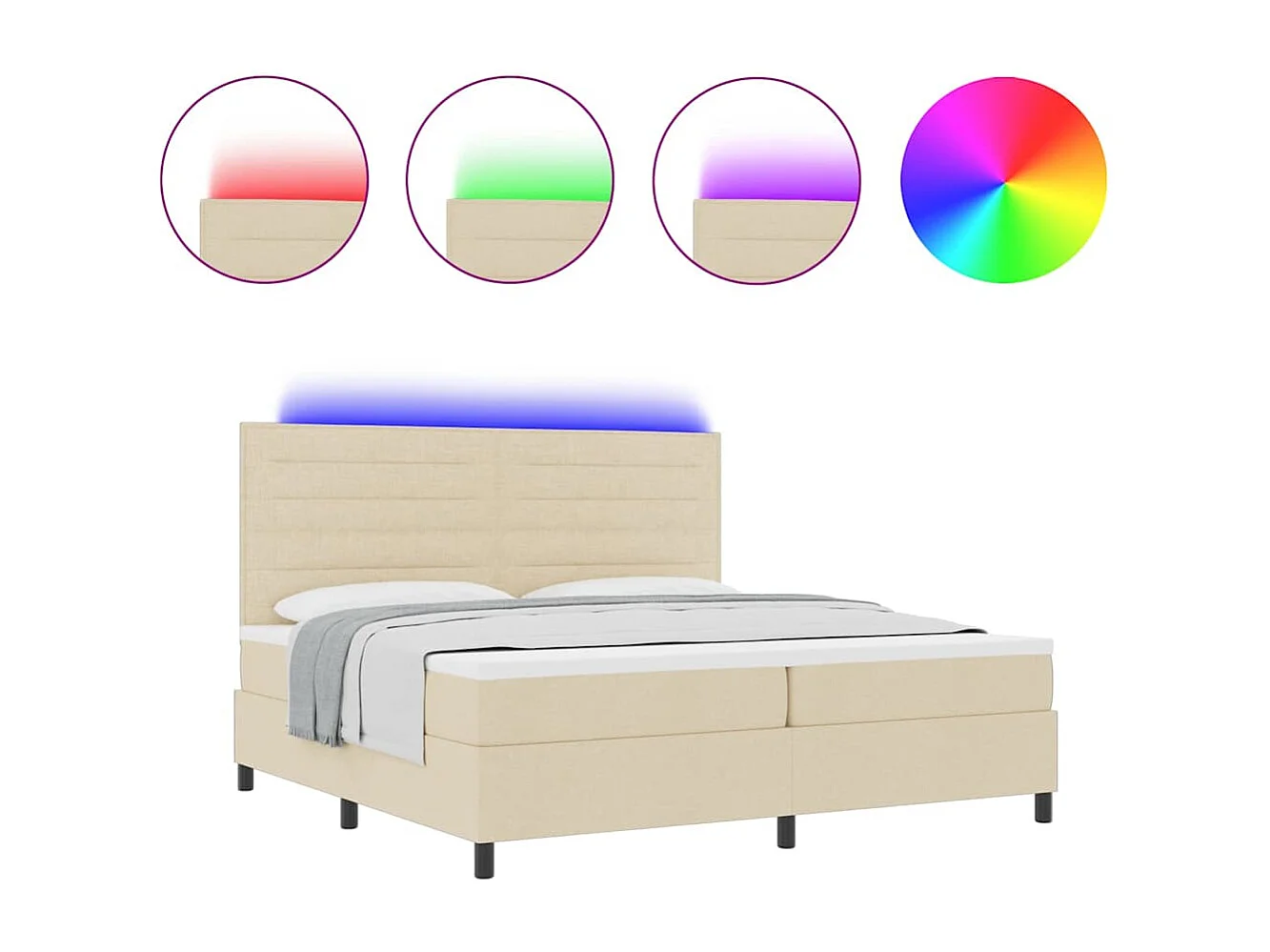 Cama tipo Box Spring con colchón Crema 200 x 200 cm tela