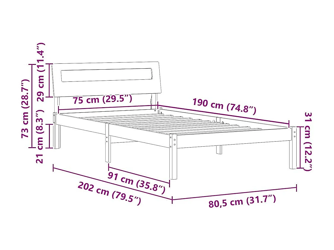Estructura de cama Marrón 75 x 190 cm Madera maciza de pino