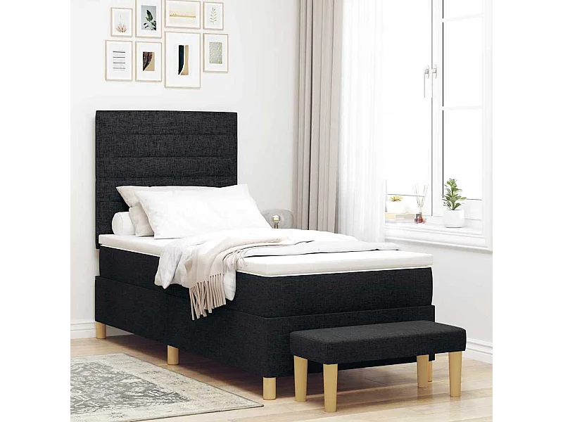 Cama tipo Box Spring con colchón Negro 90 x 190 cm tela