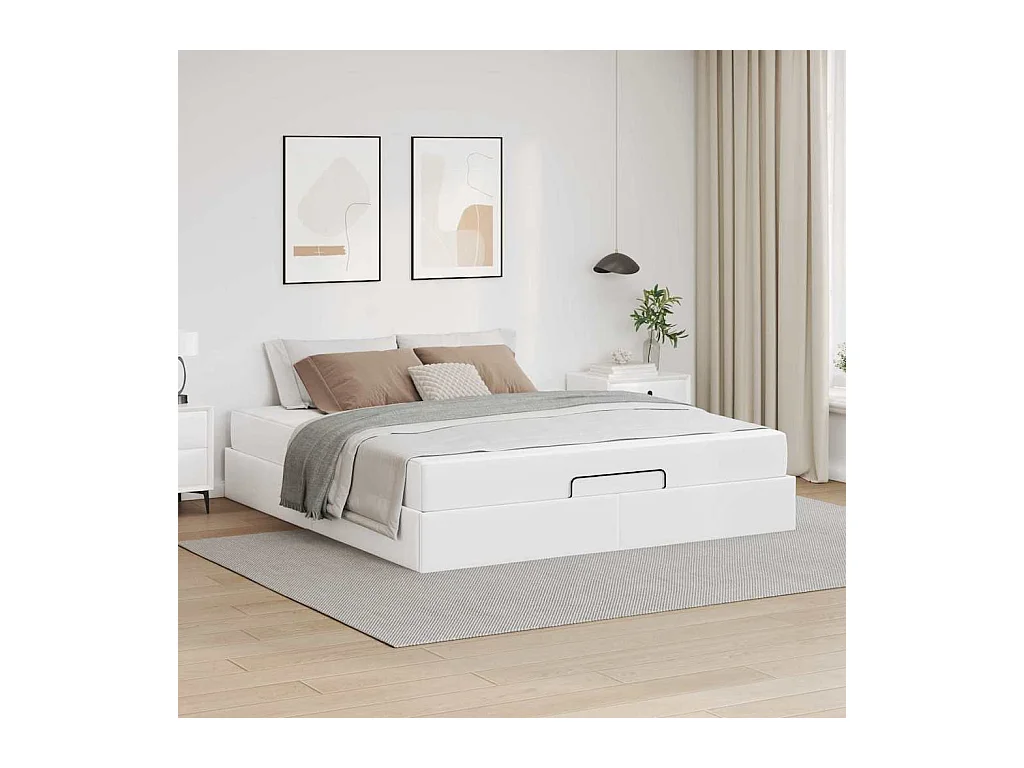 Cadre de lit avec matelas Blanc pur 160 x 200 cm Faux cuir