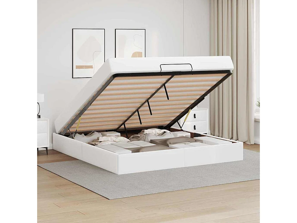 Cadre de lit avec matelas Blanc pur 160 x 200 cm Faux cuir