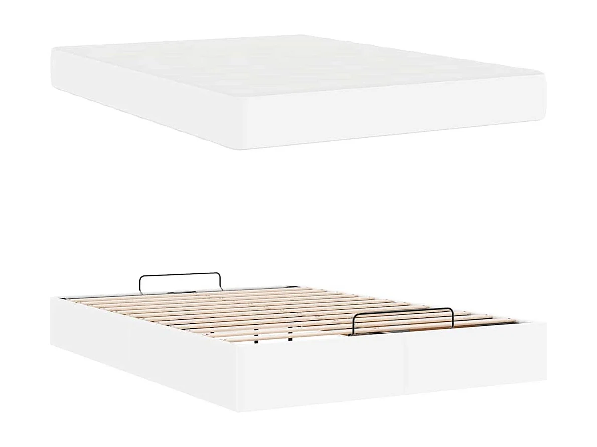 Cadre de lit avec matelas Blanc pur 160 x 200 cm Faux cuir