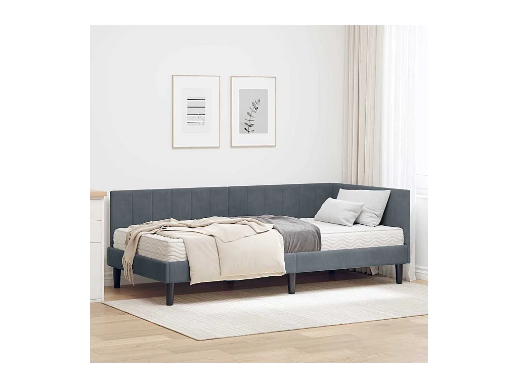 met matras met hoofdeinde Donkergrijs 100 x 200 cm Fluweel