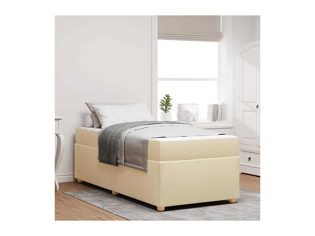 Cadre de lit avec matelas Crème 90 x 190 cm tissu