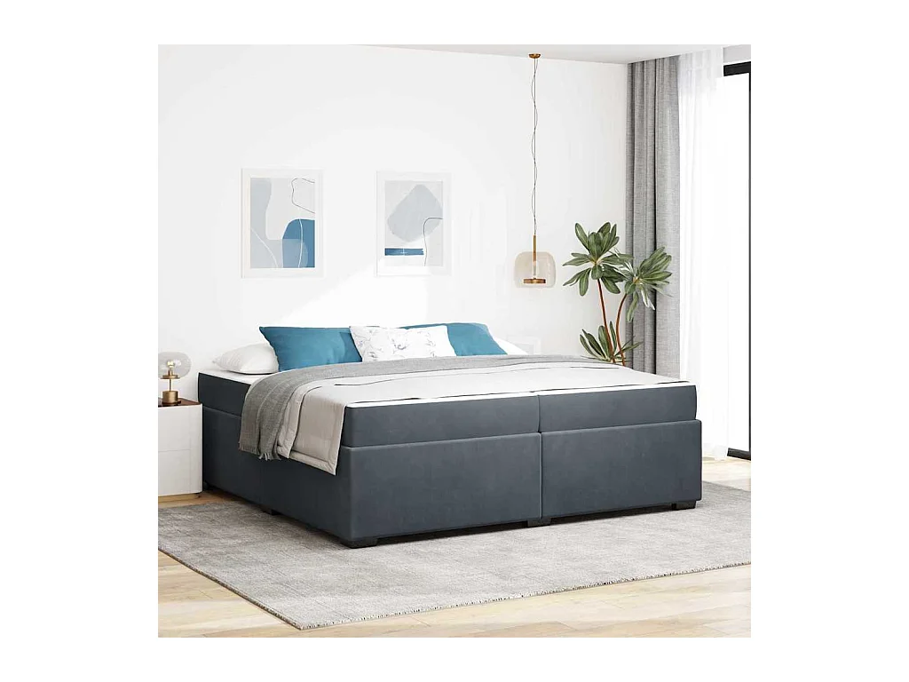 Cadre de lit avec matelas Gris foncé 200 x 200 cm Velours