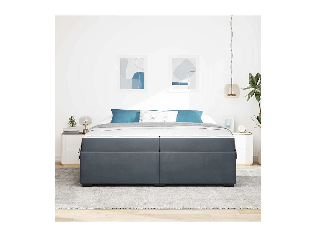 Cadre de lit avec matelas Gris foncé 200 x 200 cm Velours