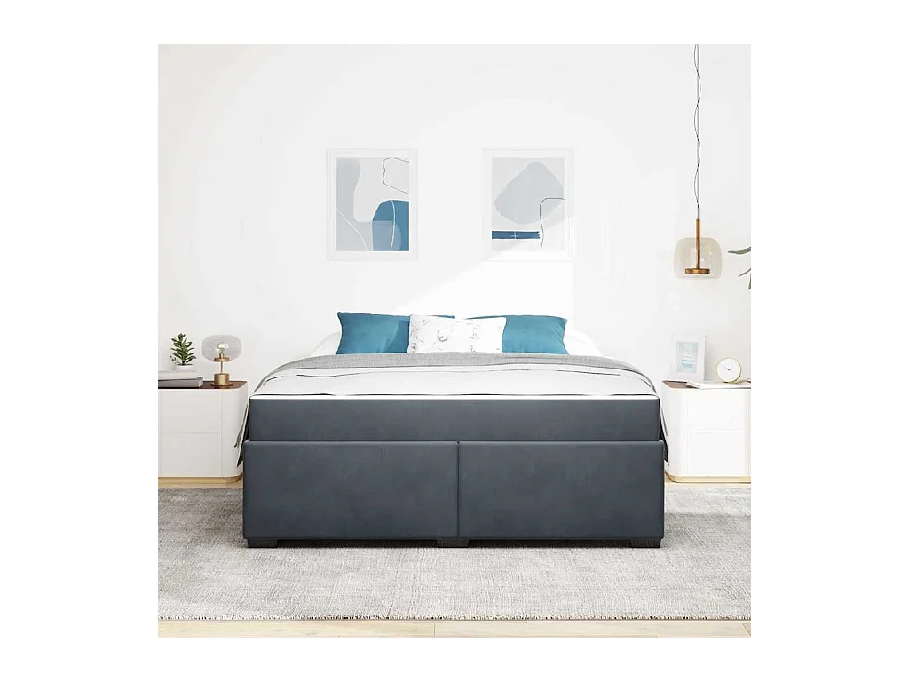 Cadre de lit avec matelas Gris foncé 180 x 200 cm Velours