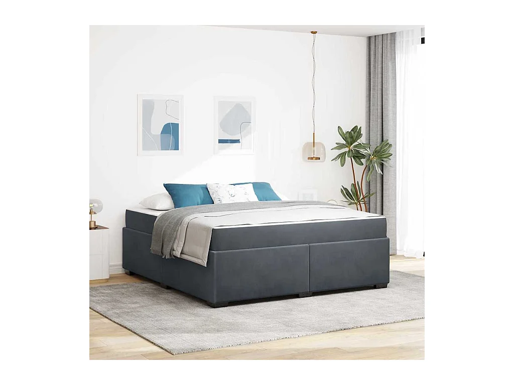 Cadre de lit avec matelas Gris foncé 180 x 200 cm Velours