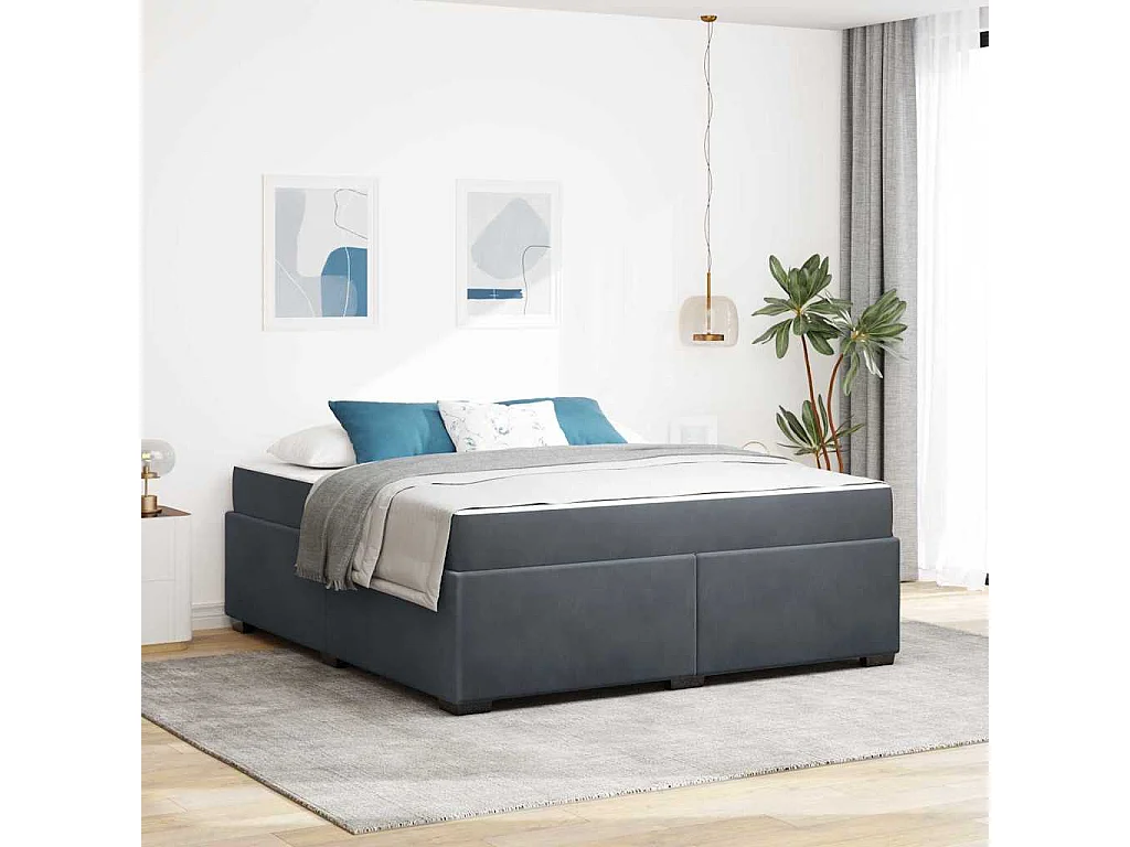 Cadre de lit avec matelas Gris foncé 180 x 200 cm Velours