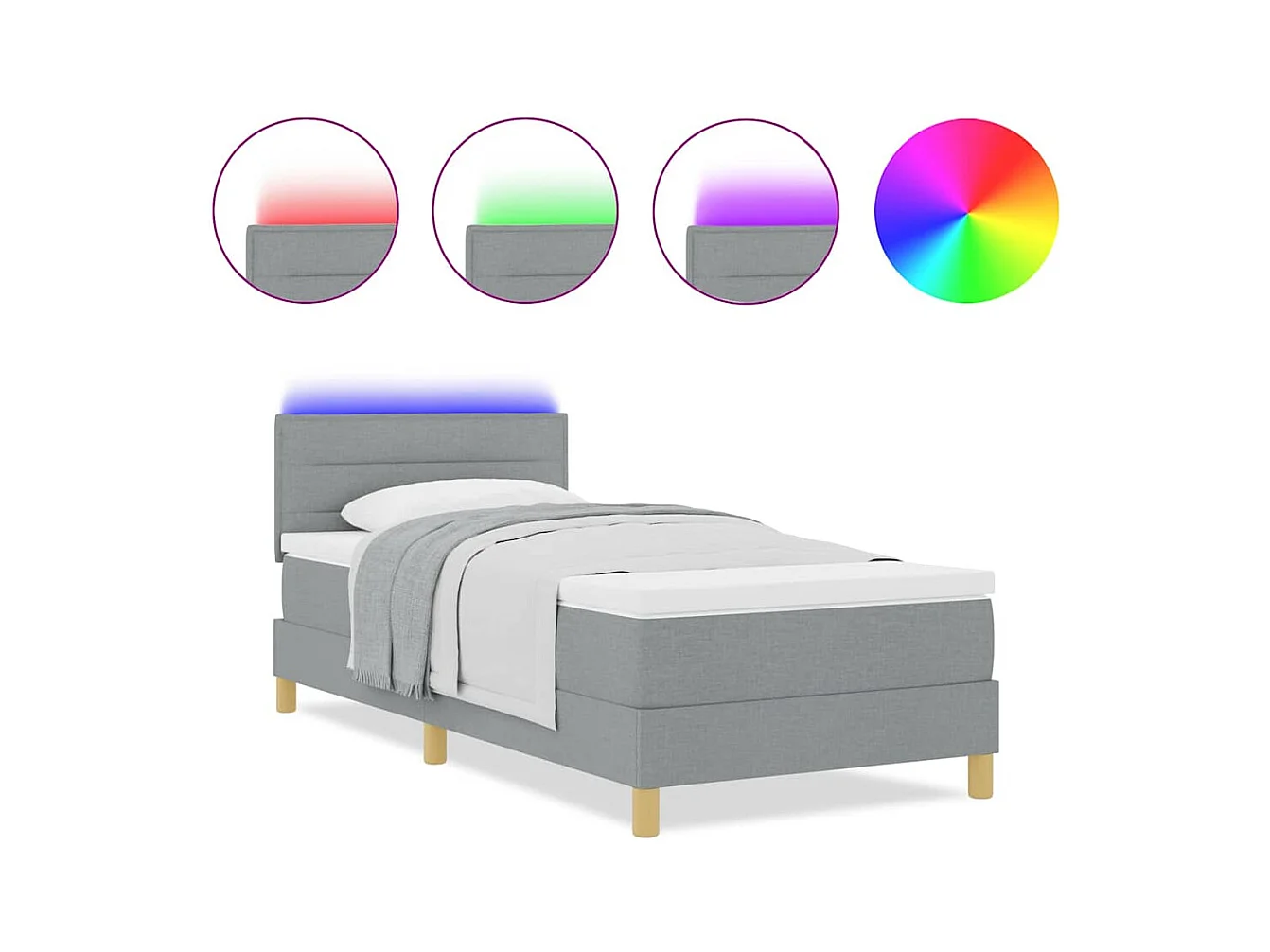 Cadre de lit avec matelas Gris clair 90 x 190 cm tissu