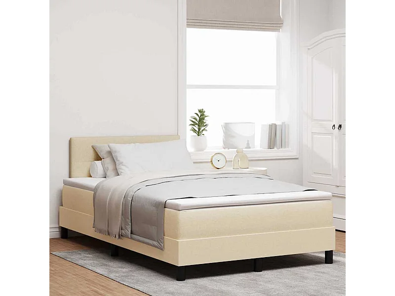 Cama Box com colchão com cabeceira Creme 120 x 190 cm tecido