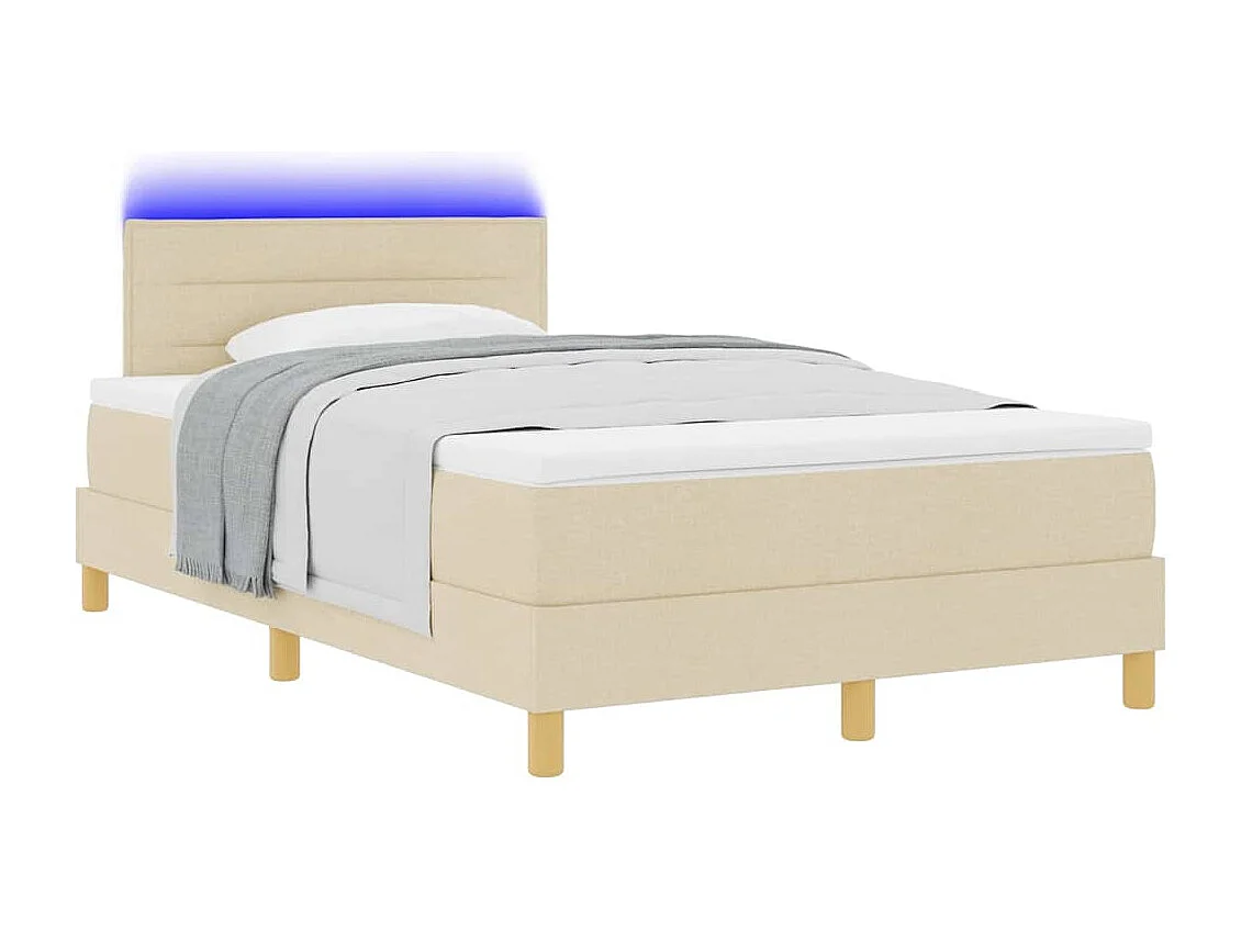 Cama tipo Box Spring con colchón Crema 120 x 190 cm tela