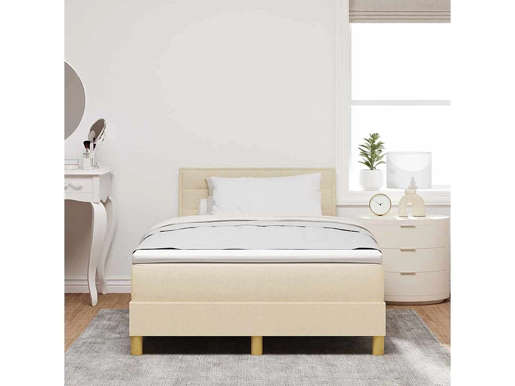 Cama tipo Box Spring con colchón Crema 120 x 190 cm tela
