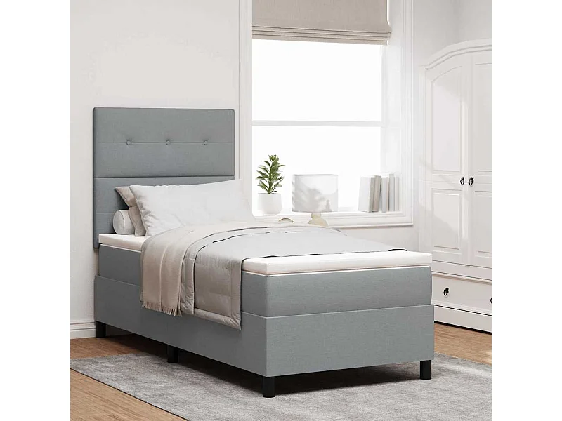 Cama tipo Box Spring con colchón Gris claro 100 x 200 cm tela