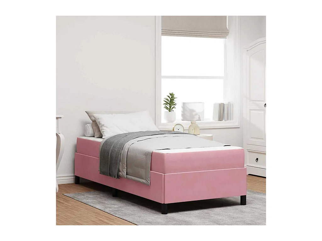 Estructura de cama Rosa y blanco 90 x 200 cm Terciopelo