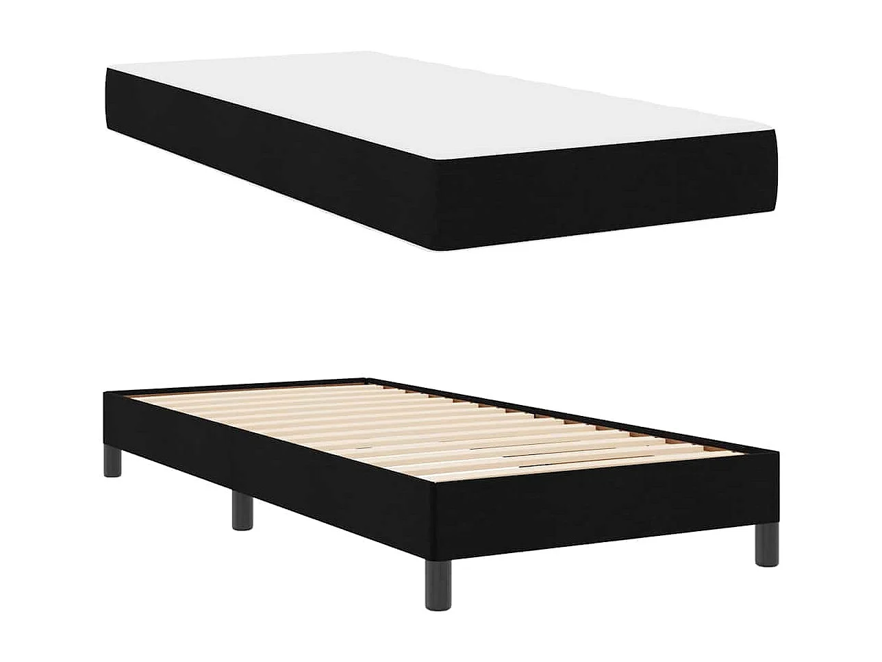 Cama tipo Box Spring con colchón Negro 90 x 190 cm tela