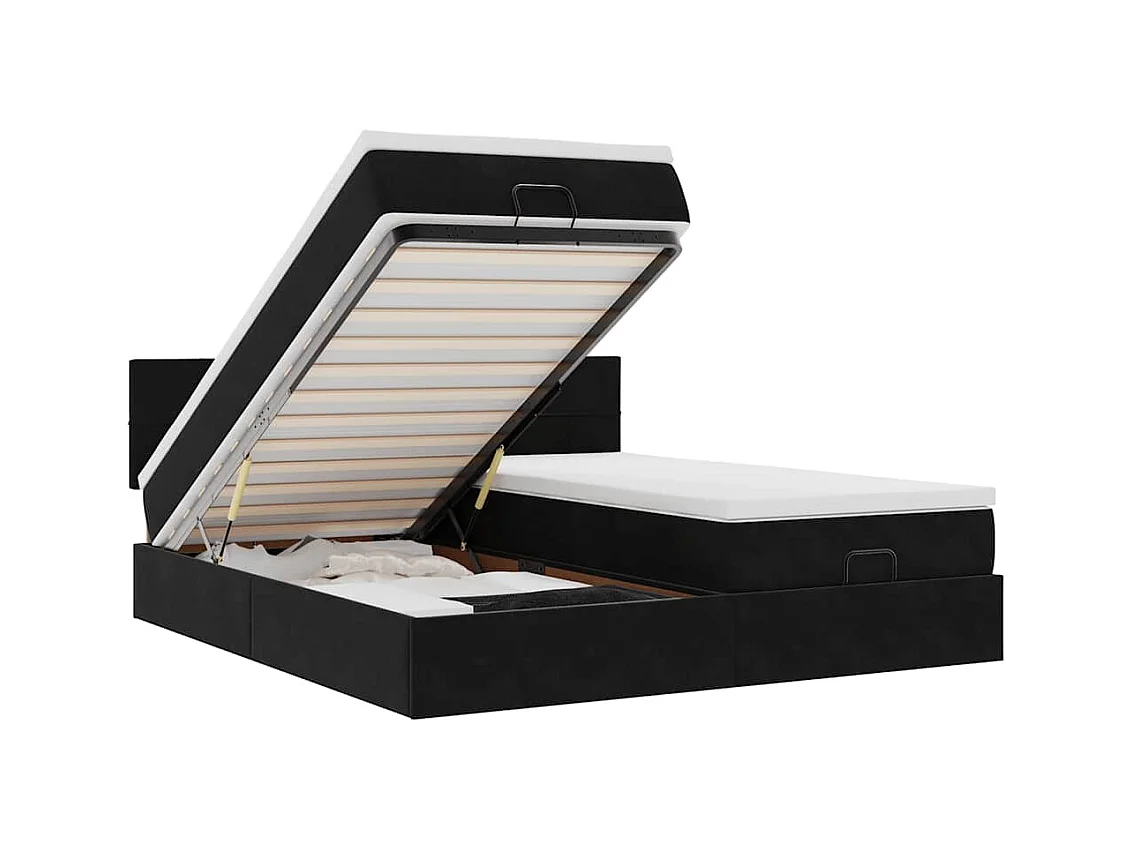 Cadre de lit ottoman avec matelas noir 180x200cm velours