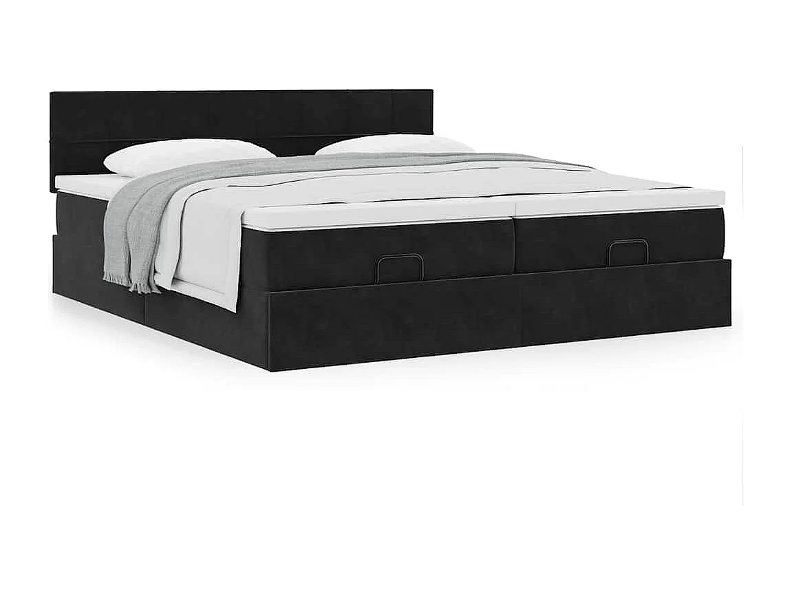 Cadre de lit ottoman avec matelas noir 180x200cm velours