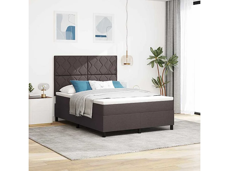 Cadre de lit avec matelas Marron foncé 140 x 200 cm tissu