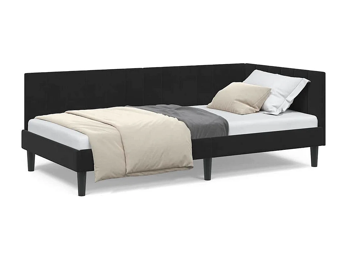 Cadre de lit d'angle avec tête de lit Noir 90 x 200 cm Velours