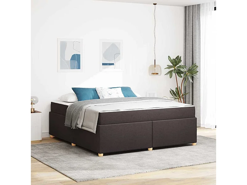 Estructura de cama con colchón Marrón oscuro 180 x 200 cm tela