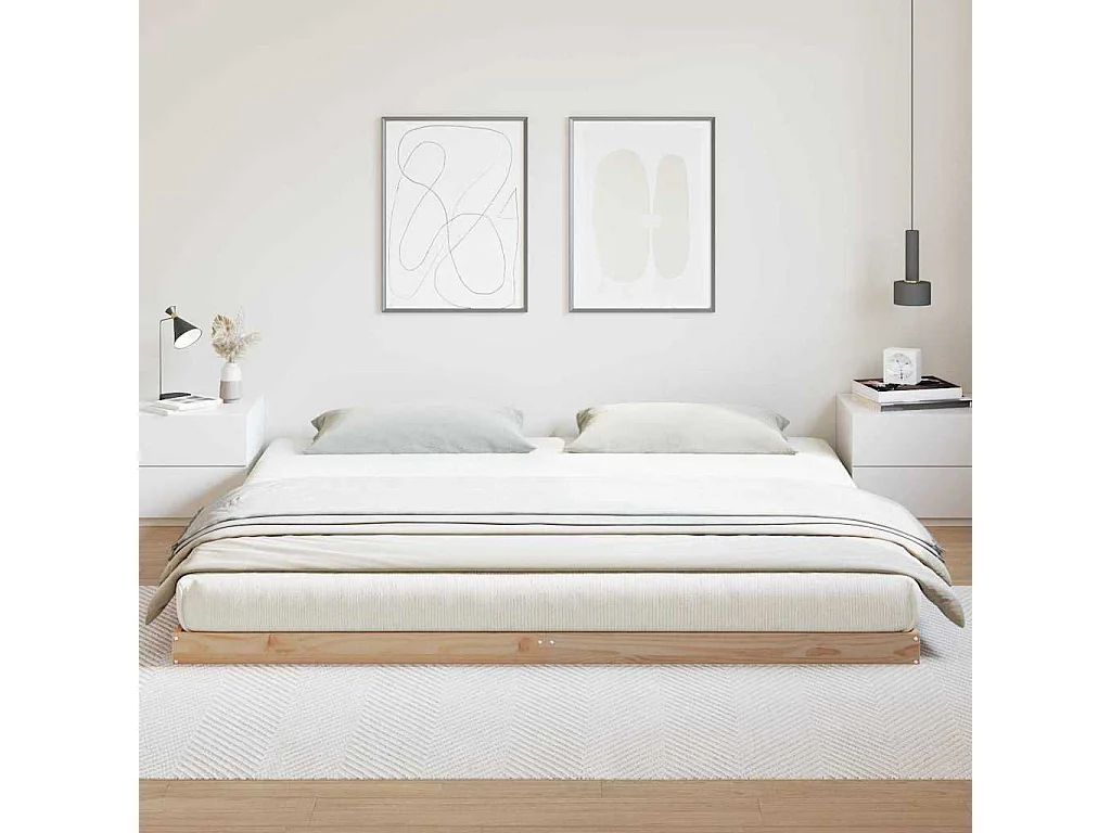 Cadre de lit surélevé Naturel 180 x 220 cm Bois de pin massif