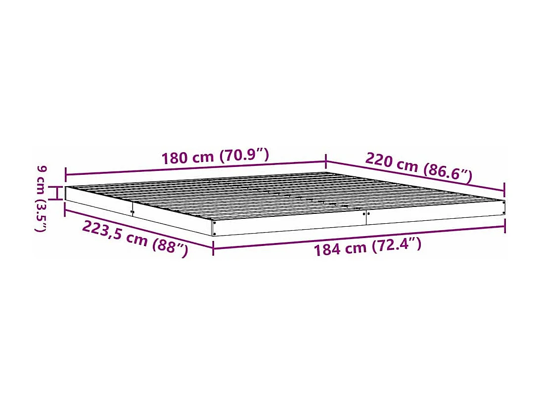 Cadre de lit surélevé Naturel 180 x 220 cm Bois de pin massif