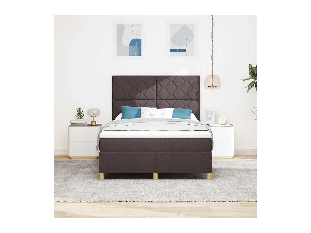 Cadre de lit avec matelas Marron foncé 140 x 200 cm tissu