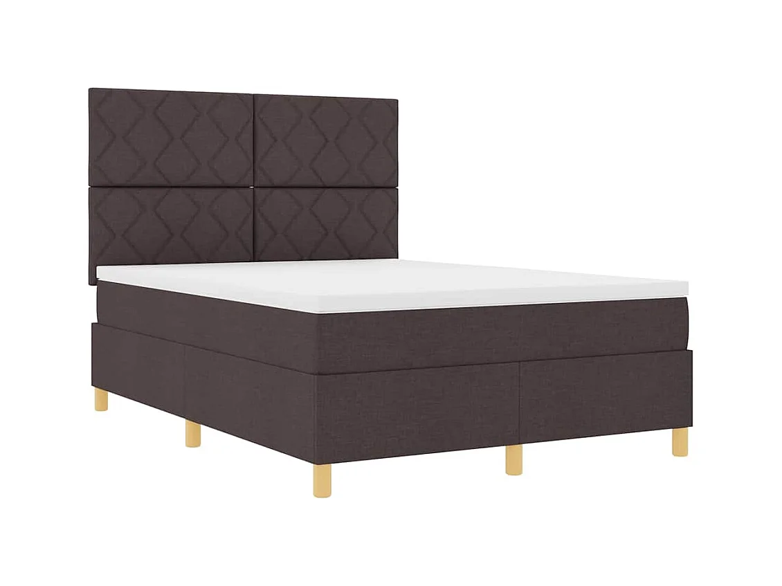 Cadre de lit avec matelas Marron foncé 140 x 200 cm tissu