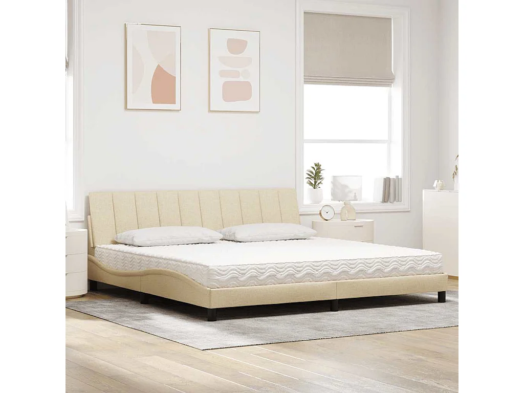Cadre de lit avec matelas crème 200x200 cm tissu