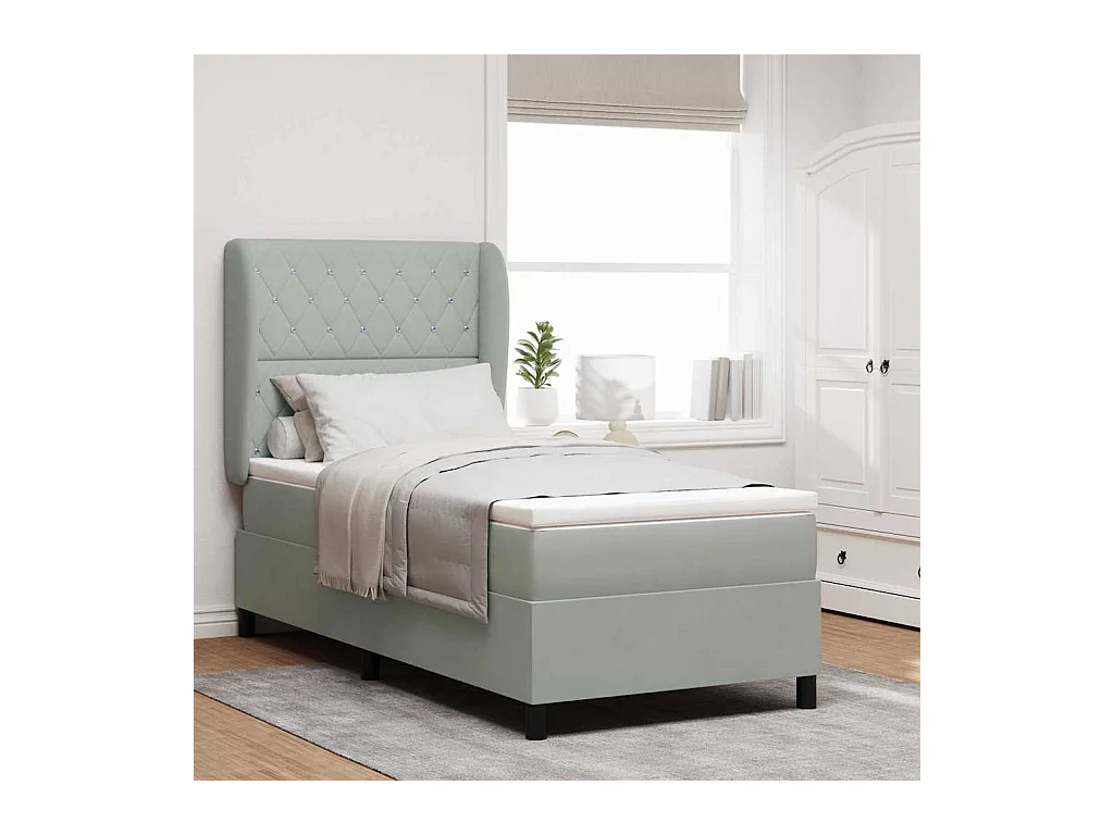 Cadre de lit avec matelas Gris clair 90 x 190 cm Velours