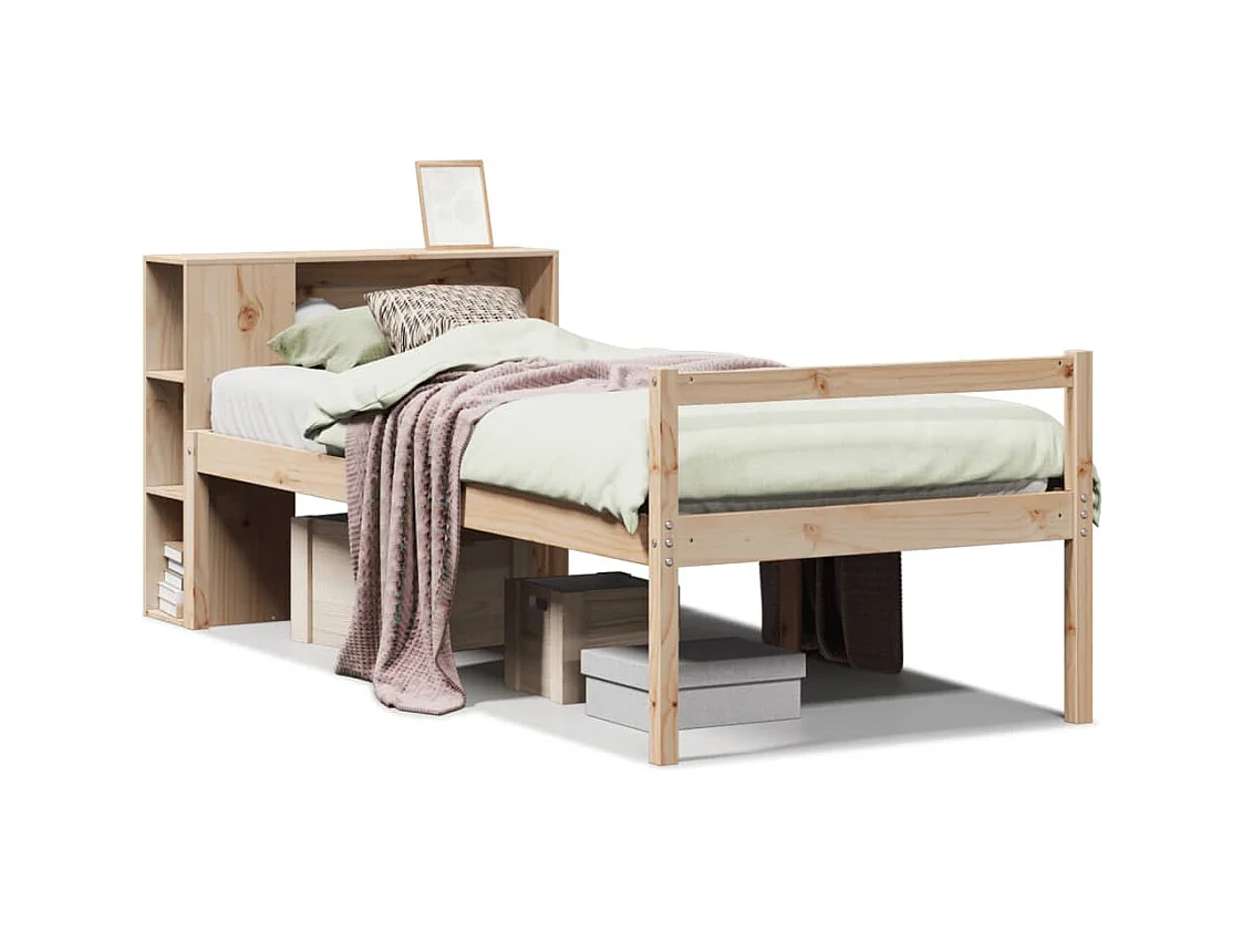Cama con estantería sin colchón madera maciza de pino 100x200cm