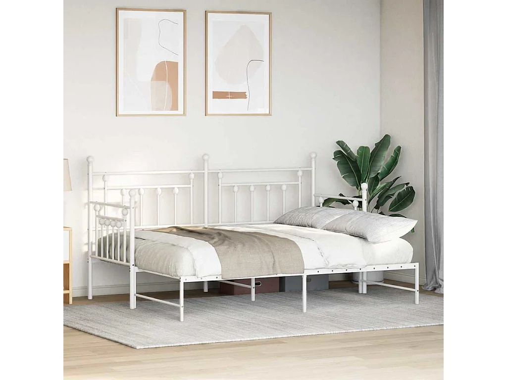 Cadre de lit de jour avec tête de lit Blanc 75 x 190 cm Acier