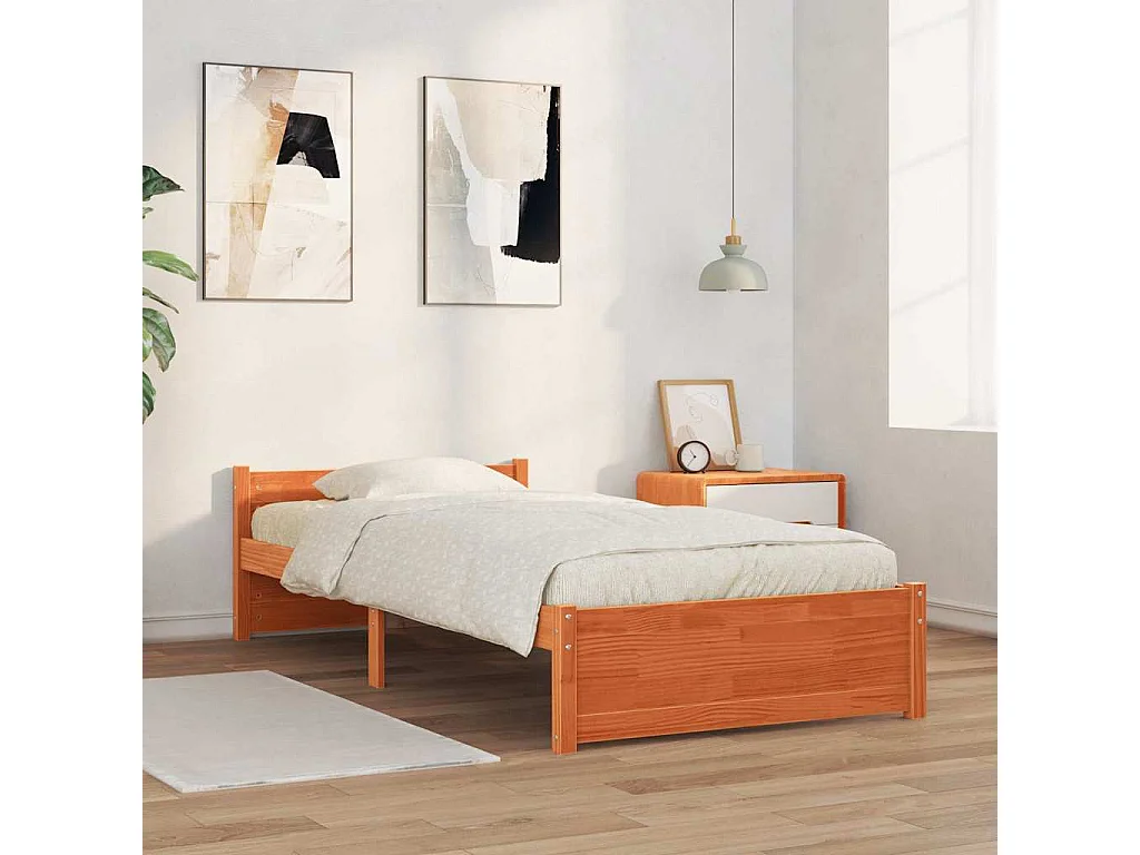 Estructura de cama con cabecera Marrón cera 90 x 200 cm