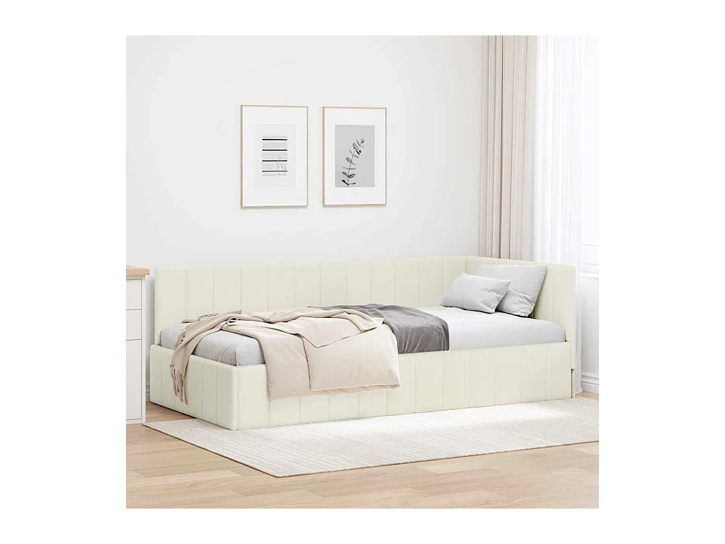 Estructura de cama en esquina Crema 90 x 200 cm Terciopelo