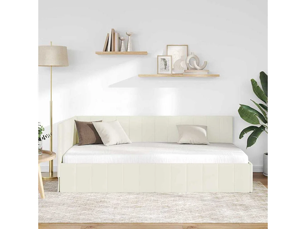 Estructura de cama en esquina Crema 90 x 200 cm Terciopelo